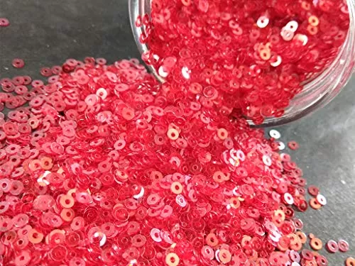Transparent Red Center Hole Circular Sequins (3 mm) (Pack of 100 Grams) for Embroidery Art and Craft