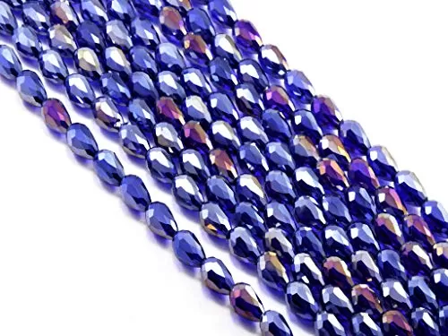 Blue Transparent Rainbow Drop/Briolette Crystal Bead (6 mm * 8 mm) (1 String) for  Jewellery Making Beading Embroidery Art and Craft
