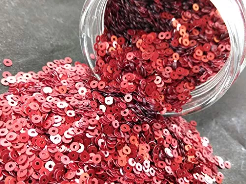 Apple Red Center Hole Circular Sequins (3 mm) (Pack of 100 Grams) for Embroidery Art and Craft