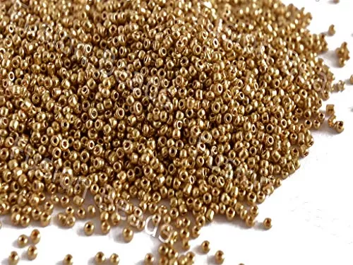 Metalic Uni Gold Round Seed Beads/Glass Seed Beads (8/0-3.0 mm 450 Grams) Standard Quality for  Jewellery Making Beading Embroidery Art and Craft