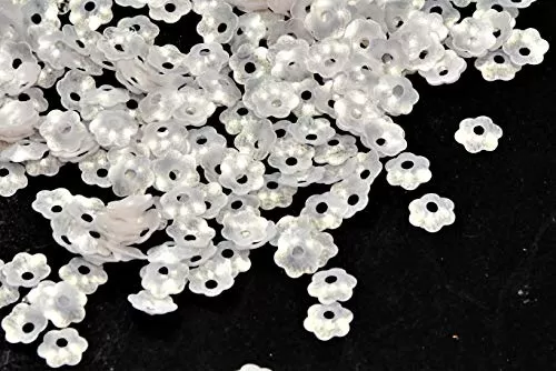 White Rainbow Flower Sequins (5 mm) (Pack of 100 Grams)- for Embroidery Beading Arts and Crafts