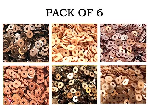 Brown Family Sequins (Sitara) 50gm * 6 Colors 4mm Sequins for Embroidery Embellishing Handbags Apparels for Art and Craft DIY Kit