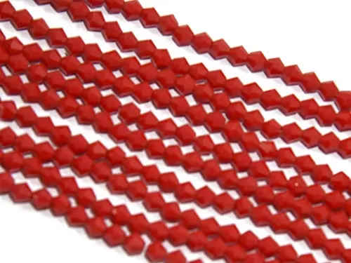 Opaque Red Bicone Crystal Beads (4 mm) 1 String for  Jewellery Making Beading Arts and Crafts and Embroidery.