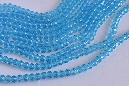 Aqua Blue Transparent Tyre/Rondelle Shaped Crystal Beads (8 mm) 1 Line for  Jewellery Making Beading Arts and Crafts and Embroidery.