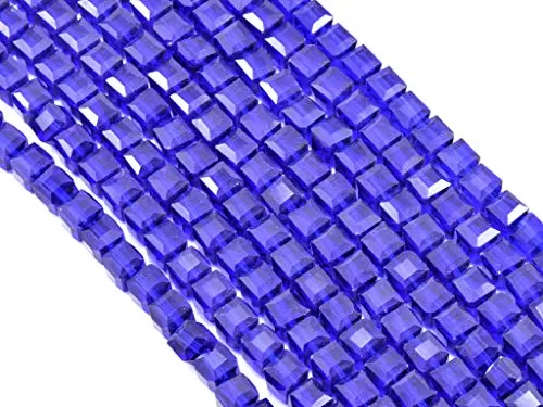 Blue Transparent Cube Shaped Crystal Bead (4 mm * 4 mm) 1 String for  Jewellery Making Beading Decoration Curtain Making Arts and Crafts Purpose