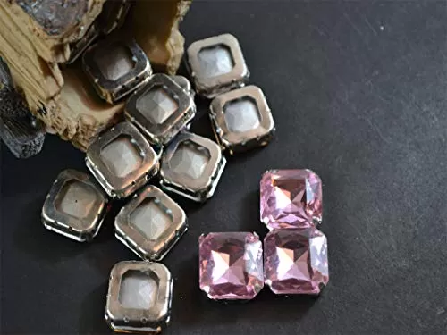 Small Pink Square Glass Stones with Catcher (2 cm) (10 Pieces) - for Sewing Embroidery Jewellery Making Art and Craft