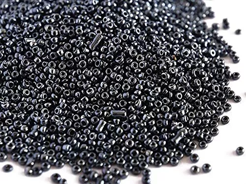 Opaque Luster Black Round Rocailles/Glass Seed Beads (11/0-2.0 mm) (100 Grams) Standard Quality for  Jewellery Making Beading Arts and Crafts and Embroidery.