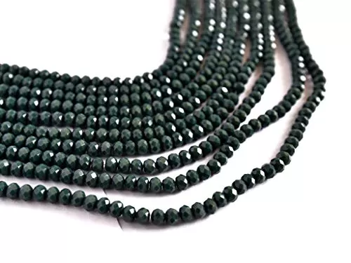 Dark Green Opaque Tyre/Rondelle Faceted Crystal Beads (4 mm) (1 String) for  Jewellery Making Beading Embroidery Art and Craft