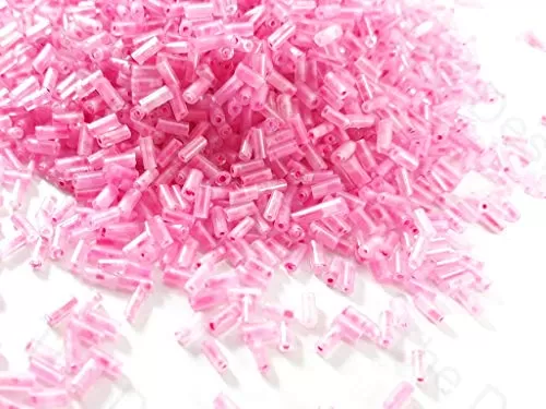 (4.5mm 450 Grams) Pink Lustre Dyed Pipe/Bugle Glass Beads for Jewellery Making Embroidery Beading Art and Craft Supplies