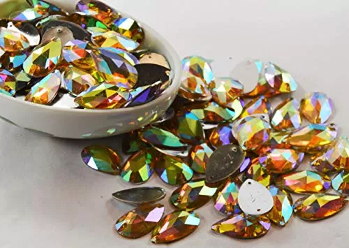 Faceted Rainbow Drop Acrylic Stones (0.5 Inch * 1 Inch) (50 Grams) - for Jewellery Making Stitching Art and Craft