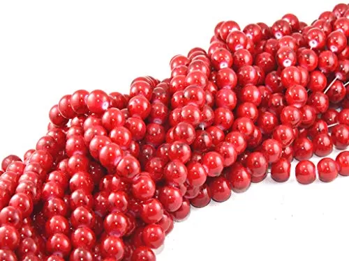 Red Black Designer Spherical Glass Pearl (10 mm) (1 String) - for Jewellery Making Beading Art and Craft