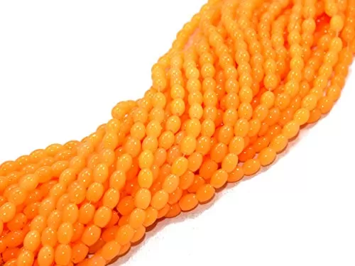 Orange Small Oval Glass Pearls (4 mm * 8 mm) (1 String) for Beading & Jewellery Making (Earring Necklace Bracelet Anklet Making)