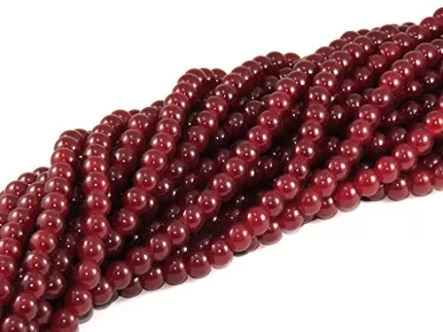 Maroon Spherical Glass Pearl (10 mm) (1 String) - for Jewellery Making Beading Art and Craft