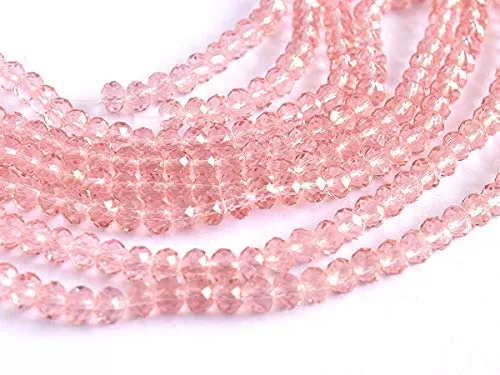 Light Pink Transparent Tyre/Rondelle Crystal Beads (8 mm) (1 String) for  Jewellery Making Beading Embroidery Art and Craft