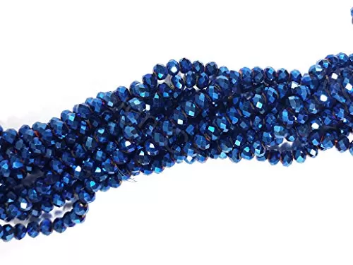 8 MM Blue Metallic Rondelle Faceted Crystal Beads for Jewellery Making Beading Art and Craft Supplies (1 String)