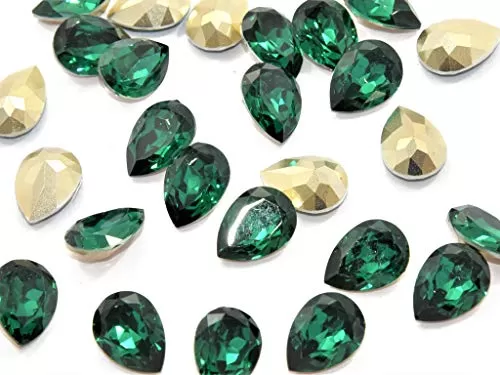 Dark Green Drop Shaped Resin Stones for Embellishing Handbags Shoes Apparels Jewellery Making Craft Supplies (13 mm * 18 mm) (20 Pieces)