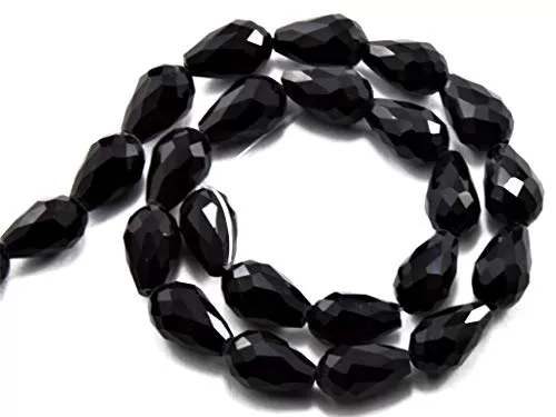 Black Transparent Drop/Briolette Crystal Bead (8 mm * 12 mm) (1 String) for  Jewellery Making Beading Embroidery Art and Craft