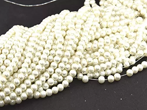 Cream Spherical Glass Pearl (3 mm) (1 String) - for Jewellery Making Beading Art and Craft
