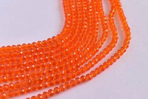 Orange Transparent Tyre/Rondelle Shaped Crystal Beads (4 mm) 1 Line for  Jewellery Making Beading Arts and Crafts and Embroidery.