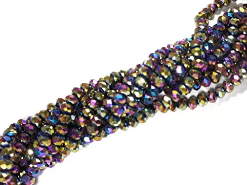 4 MM Rainbow Metallic Rondelle Faceted Crystal Beads for Jewellery Making Beading Art and Craft Supplies (5 Strings)