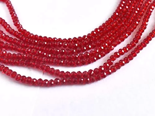 Dark Red Transparent Tyre/Rondelle Faceted Crystal Beads (4 mm) (1 String) for  Jewellery Making Beading Embroidery Art and Craft