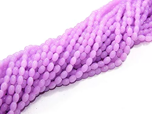 Purple Small Oval Glass Pearls (4 mm * 8 mm) (1 String) - for Beading & Jewellery Making (Earring Necklace Bracelet Anklet Making)