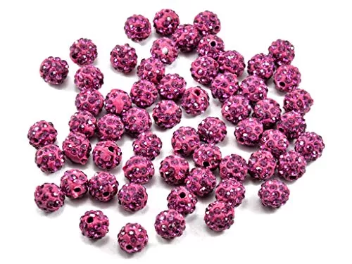 Magenta Jewellery Making Zircon Balls/Disco Shamballa Beads/Rhinestone Beads 8 mm Pack of 10 Pieces