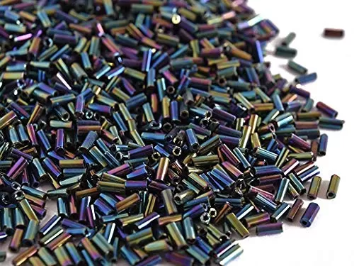 Opaque Rainbow Black Pipe Beads/Bugle Beads/Glass Beads (6.0 mm 100 Grams) Standard Quality for  Jewellery Making Beading Embroidery Art and Craft