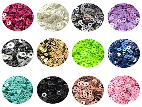 Sequins (Sitara) 50gm * 12 Colors 4mm Sequins for Embroidery Embellishing Handbags Apparels for Art and Craft DIY Kit