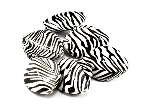 Zebra Print Almond Plastic Printed Beads (20 mm * 30 mm) (1 String) - for Jewellery Making Decoration Art and Craft