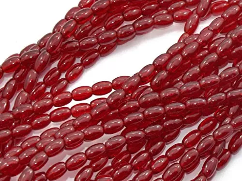 Maroon Oval Pressed Glass Beads Strings (7 mm) 12 Strings - Used for Jewellery Making Beading Crafting and Embroidery