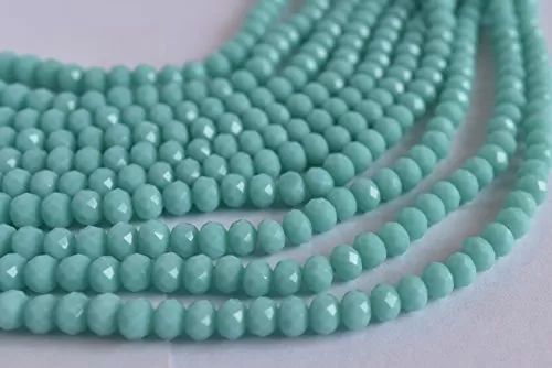 Light Sea Green Opaque Tyre/Rondelle Shaped Crystal Beads (2 mm) 1 Line for  Jewellery Making Beading Arts and Crafts and Embroidery.