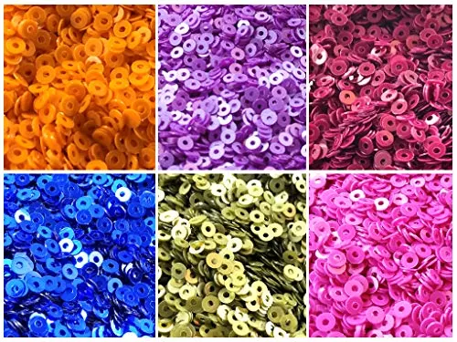 Sequins (Sitara) 50gm * 6 Colors 4mm Sequins for Embroidery Embellishing Handbags Apparels for Art and Craft DIY Kit