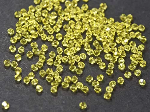 Yellow Bicone Crystal Beads (2 mm) 5 Strings for  Jewellery Making Beading Arts and Crafts and Embroidery.