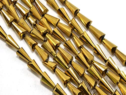 Golden Metallic Conical Crystal Bead (4 mm * 8 mm) 1 String for  Jewellery Making Beading Arts and Crafts and Embroidery.