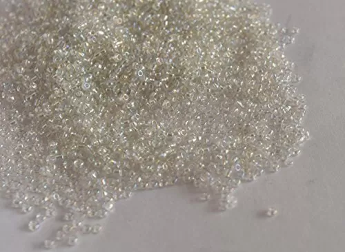 Transparent Rainbow White/Crystal Round Rocailles/Glass Seed Beads (11/0-2.0 mm) (100 Grams) Standard Quality for  Jewellery Making Beading Arts and Crafts and Embroidery.