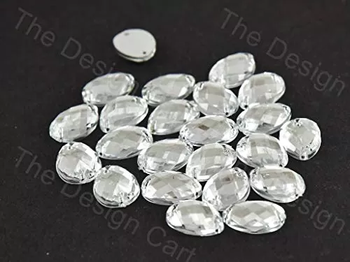 Transparent Oval 2 Hole Acrylic Stones (10 mm * 13 mm) (1 Gross) - Used for Embroidery Sewing Handbags Art and Craft