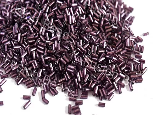 Silverline Purple Pipe Beads/Bugle Beads/Glass Beads (3 mm 100 Grams) Standard Quality for  Jewellery Making Beading Embroidery Art and Craft