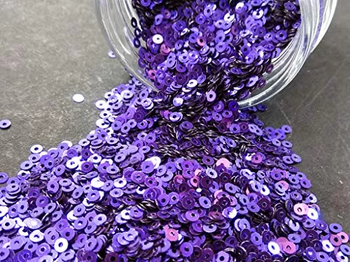 Metallic Purple Center Hole Circular Sequins (4 mm) (Pack of 100 Grams) for Embroidery Art and Craft