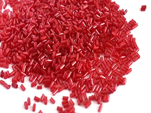 (4.5mm 100 Grams) Transparent Luster Red Pipe/Bugle Glass Beads for Jewellery Making Embroidery Beading Art and Craft Supplies
