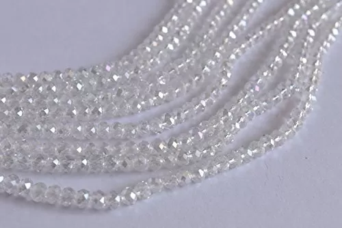 White Rainbow Tyre/Rondelle Shaped Crystal Beads (3 mm) 1 Line for  Jewellery Making Beading Arts and Crafts and Embroidery.