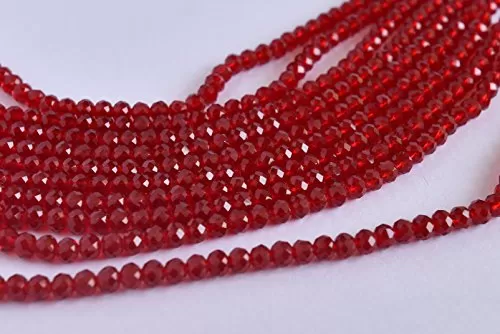 Maroon Transparent Tyre/Rondelle Shaped Crystal Beads (8 mm) 1 Line for  Jewellery Making Beading Arts and Crafts and Embroidery.