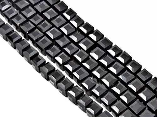 Jet Black Opaque Cube Shaped Crystal Bead (8 mm * 8 mm) 1 String for  Jewellery Making Beading Arts and Crafts and Embroidery.