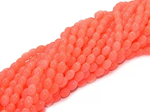 Neon Orange Small Oval Glass Pearls (4 mm * 8 mm) (1 String) - for Beading & Jewellery Making (Earring Necklace Bracelet Anklet Making)