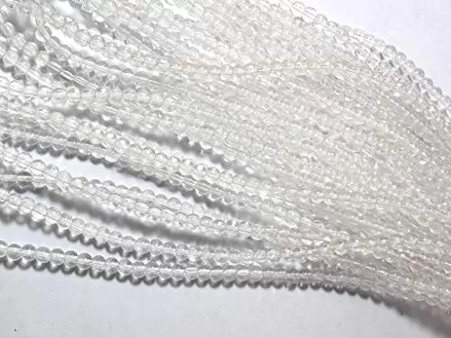 White Round Pressed Glass Beads (4 mm) (Pack of 12 Strings)