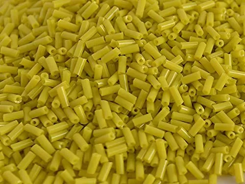 Opaque Yellow Pipe/Bugle Beads/Glass Seed Beads (4.5 mm) (100 Grams) Standard Quality for  Jewellery Making Beading Arts and Crafts and Embroidery.