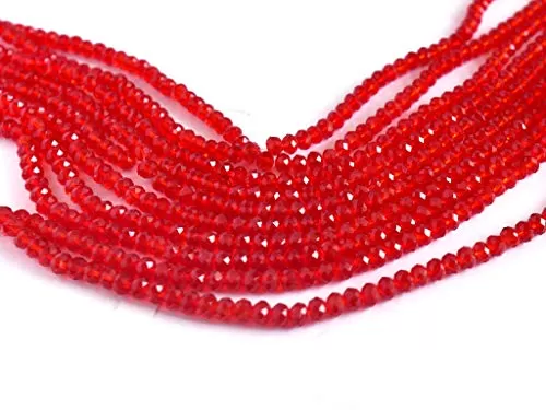 Red Transparent Tyre/Rondelle Faceted Crystal Beads (4 mm) (1 String) for  Jewellery Making Beading Embroidery Art and Craft