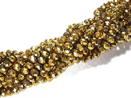2 MM Golden Metallic Rondelle Faceted Crystal Beads for Jewellery Making Beading Art and Craft Supplies (10 Strings)