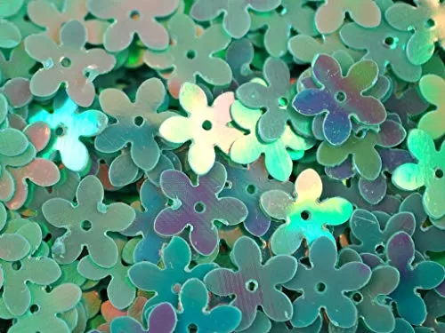 Green Metallic Lustre 1 Hole Flower Shape Plastic Sequins for Embroidery Decoration Art and Craft (Pack of 100 Grams)