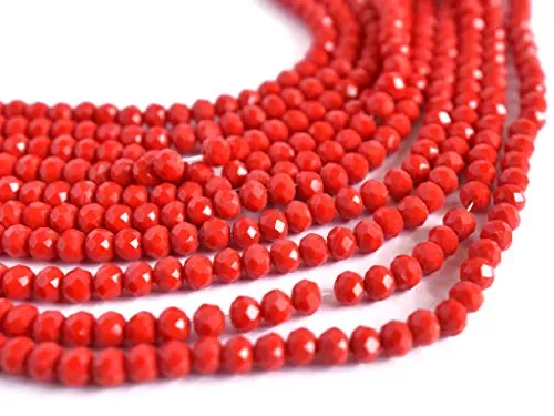 Red Opaque Tyre/Rondelle Faceted Crystal Beads (6 mm) (1 String) for  Jewellery Making Beading Embroidery Art and Craft